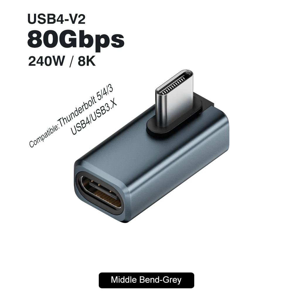 Enhanced Angled USB-C Adapter - 240W Elbow Connector, Ultra-Fast Data Transfer