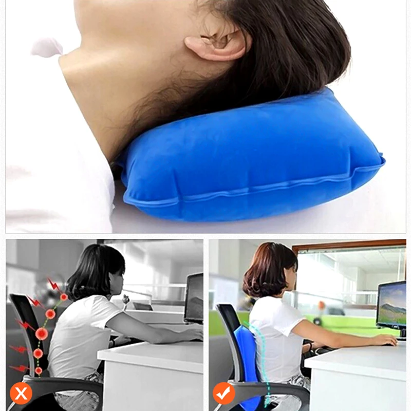 Convenient Ultralight Inflatable PVC Nylon Air Pillow Sleep Cushion Travel Bedroom Hiking Beach Car Plane Head Rest Support