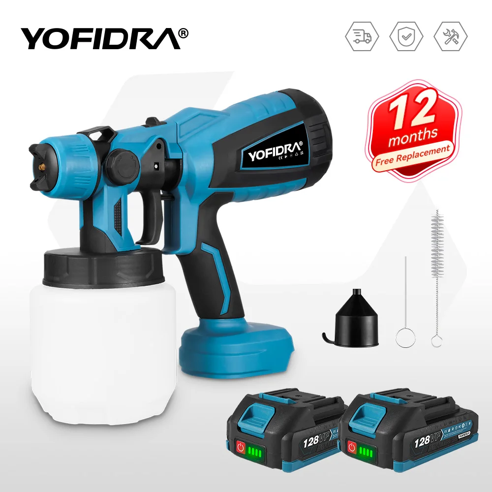 YOFIDRA 1000ML Electric Spray Gun Powerful Portable Paint Sprayer Cordless Furniture Coating Airbrush For Makita 18V Battery Pin