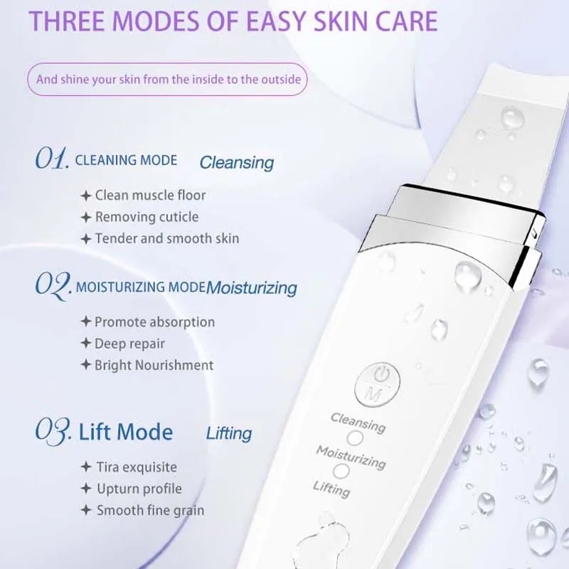 Ultrasonic Skin Scrubber Facial Spatula Blackhead Remover Deep Face Cleaning Lift Machine Peeling Shovel Pore Cleaner