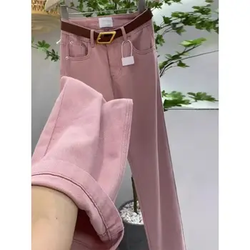 2025 Autumn Y2K Girls Ins High Waist Vintage Jeans Korean Female Stretchy Versatile Denim Pants Women Solid Color Street Trouser 1