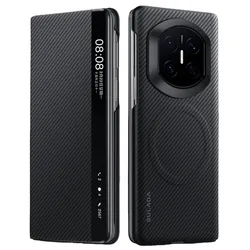 SULADA Magnetic Leather Flip Case with Carbon Fiber Texture and Window View for Huawei Mate X7 (Black)