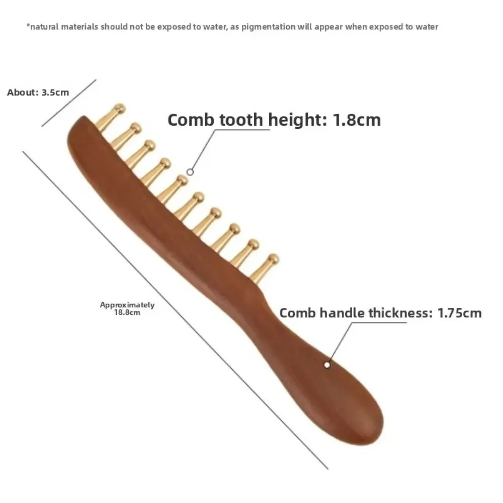 Durable Scalp Relax Tools Head Meridians Massage Comb Copper Needling Guasha Meridians Comb Long Hair Wooden Head Meridian Comb