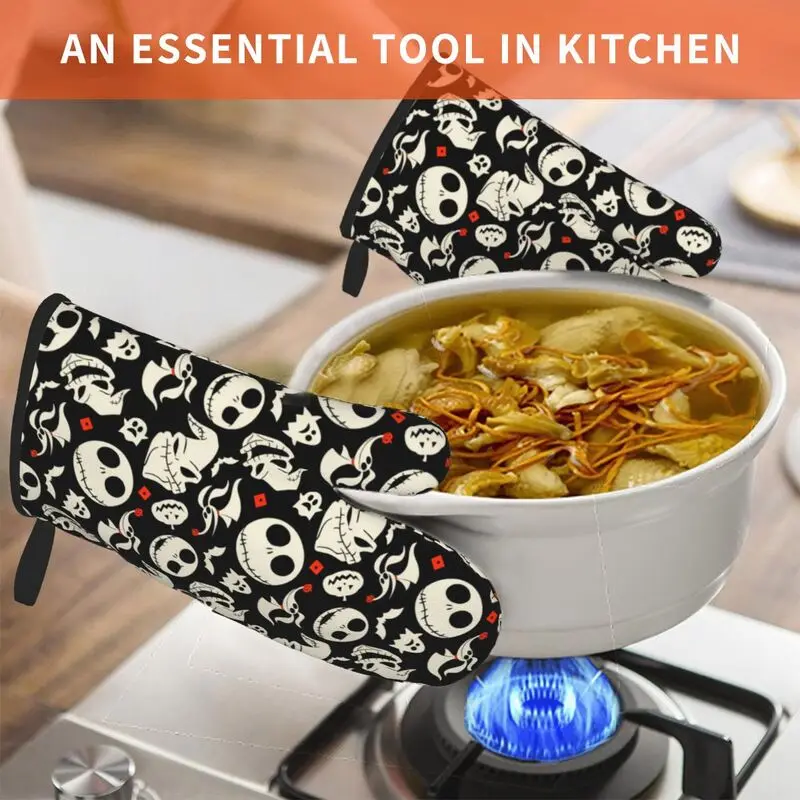 Halloween Oven Mitts and Potholders Christmas Kitchen Heat Resistant Non-Slip Oven Mitts for Safe Grilling Cooking Baking
