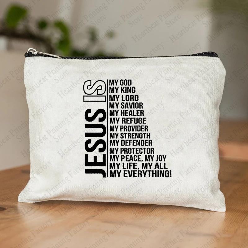 Faith Over Fear Pattern Christian Printed Makeup Pouch Women Cosmetic Make Up Bag Religion Graphic Fearless Slogan Toiletry Bag