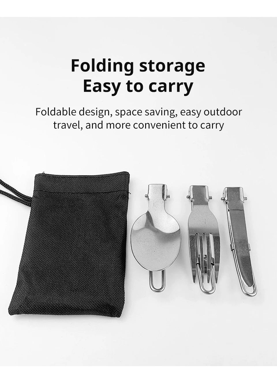 Description Picture 5 of itemCamping Fork Spoon Outdoor Tableware Foldable Ultralight Stainless Steel Set Of Dishes For Camping Outdoor Cooking