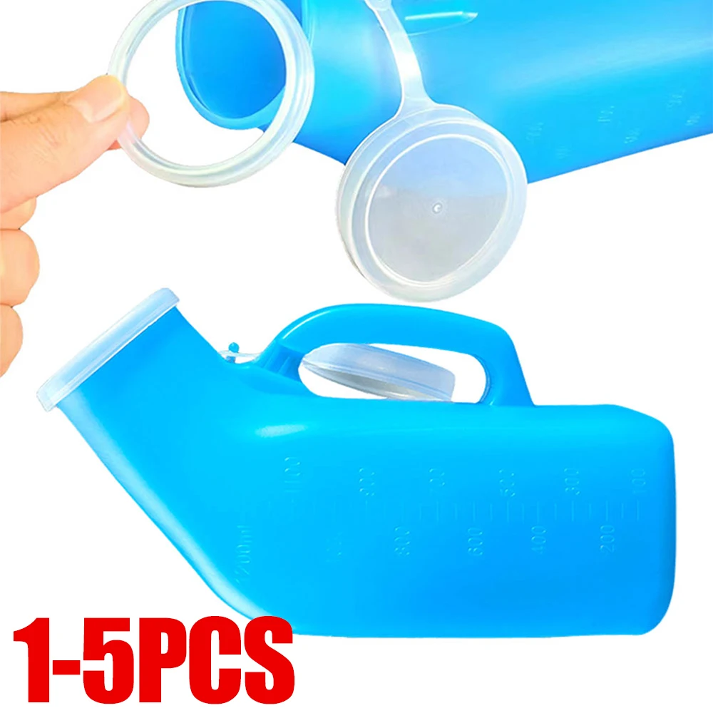 Portable Urinal for Men 1200ml Thick Plastic Bedpan Bottle with Lid 1-5pcs
