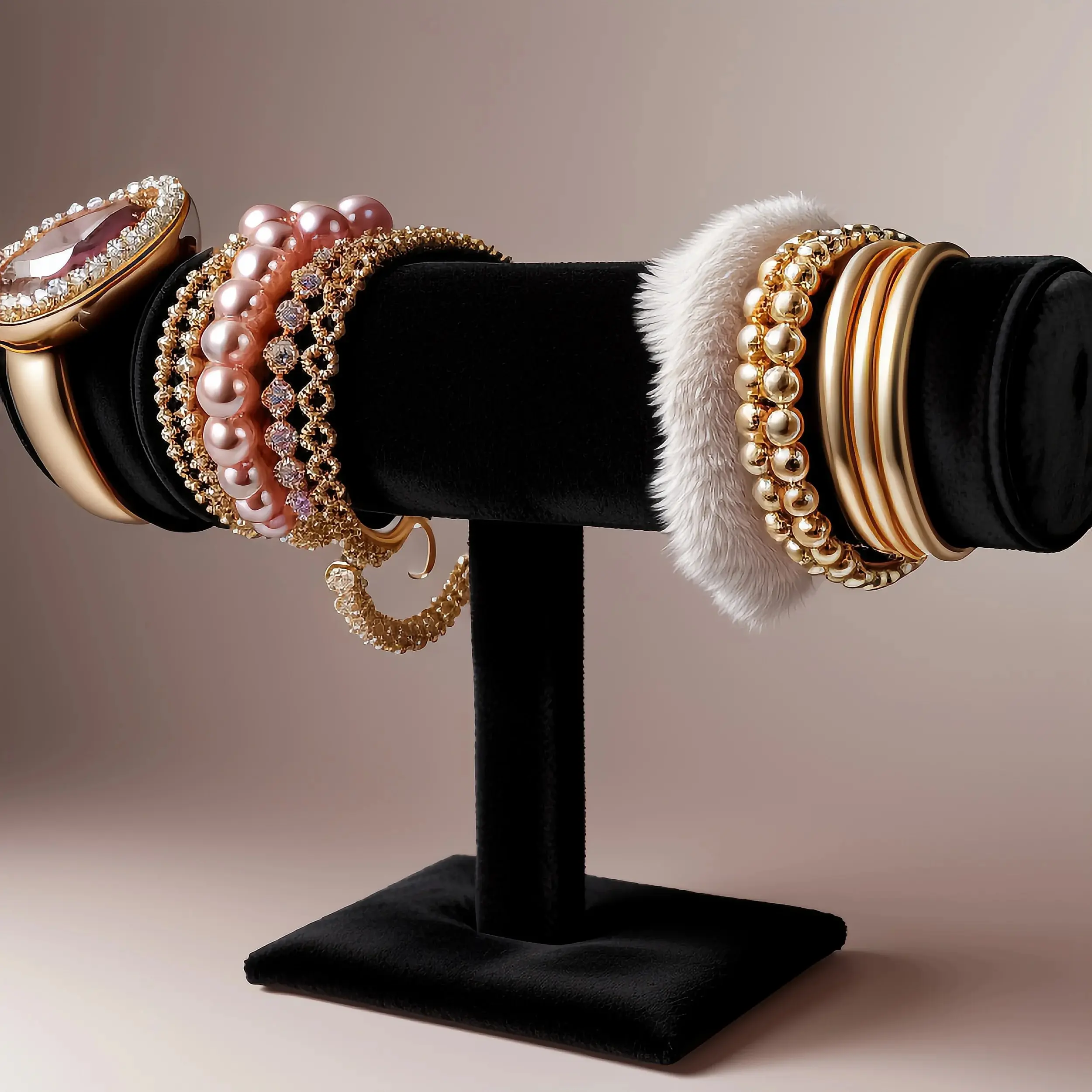 Display Stand Single Tier Velvet Bracelet Chain Watch T-Bar Rack Jewelry Hard Display Stand Holder Jewelry Organizer