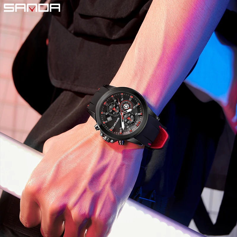 New 5503 Three Eyes Six Needle Men's Wrist Watches Waterproof Calendar Silicone Strap Fashion Simple Quartz Watches For Men's
