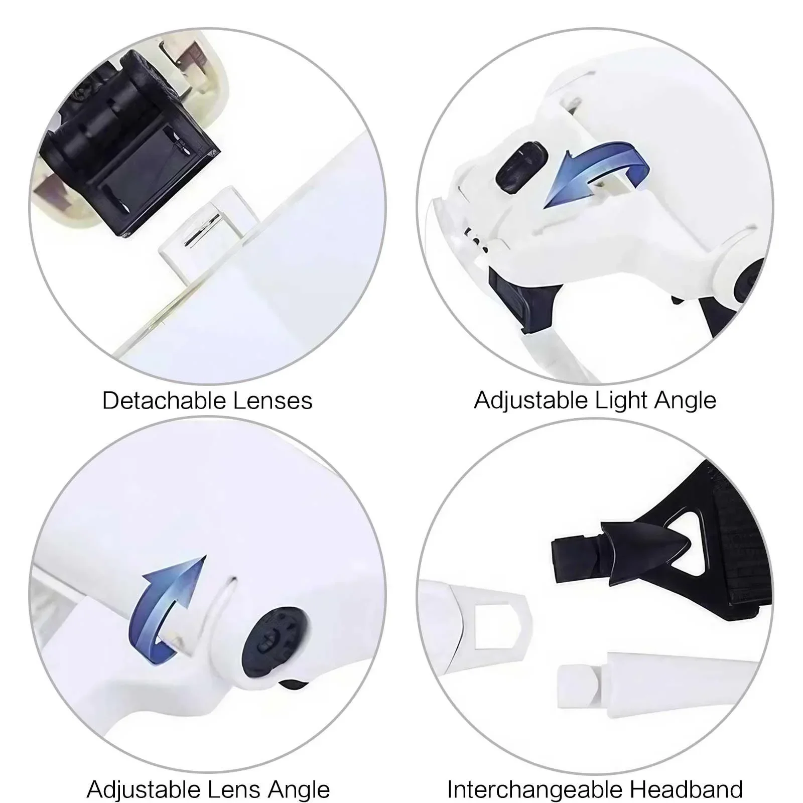 Lupa Para Cabeza Recargable Con Luz LED - Incluye 4 Lentes Intercambiables (1.5X, 2.5X, 3.5X, 5X), Ideal Para Joyería, Manualidades Y Reparaciones