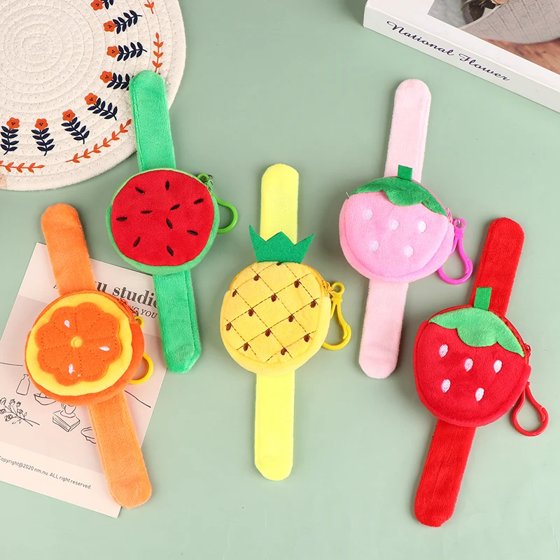 

Cute Fruit Plush Clap Circle Toy Pineapple Coin Purse Strawberry Wristband Orange Hand Clap Ring Slap Bracelet Kids Gifts