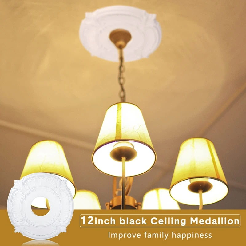 PU Ceiling Medallion Decorative Ceiling Fan Medallion For Light Fixtures Fans Chandeliers 2 Pieces 12 Inch OD