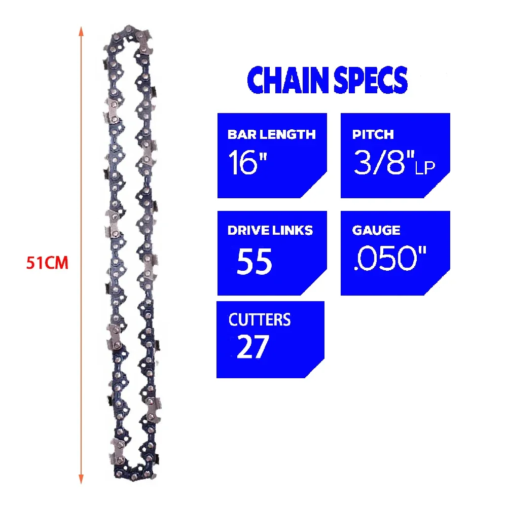 Polegada Chainsaw 55 Ligações de Movimentação 27 Cortador Lp. 050 Corrente de Aço Parte Substituição para Serra Elétrica Corte Madeira 16