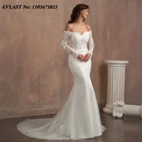EVLAST Customized 2025 Mermaid Wedding Dress Off Shoulder Lace Applique Beading Vestido De Novia Bridal Gown Robe De Mariee MD05 2