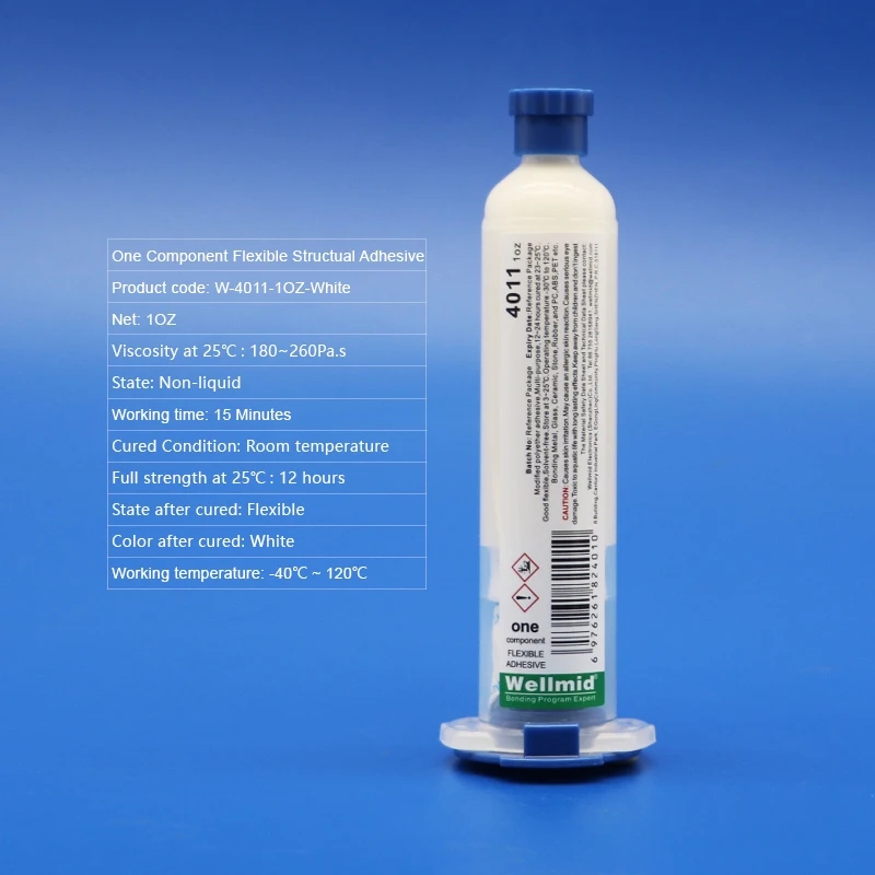 W 4011 화이트 1 부품 유연한 접착 접착 접착 PC ABS PET 알루미늄 구리 플라스틱 금속 작업 온도 120 ℃ 1 부품 접착제