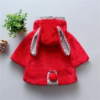 Newborn Clothes Autumn Winter Warm Plush Baby Girls Jacket Snowsuit Cute Rabbit Ears Hooded Princess Coats 6