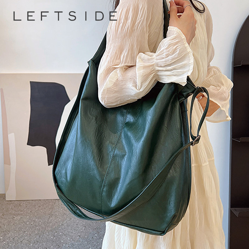 LEFTSIDE Fashion Big Leather Tote Bag for Women 2023 Tend Females Simple Large High Capacity Retro Shoulder Side Bag Handbags
