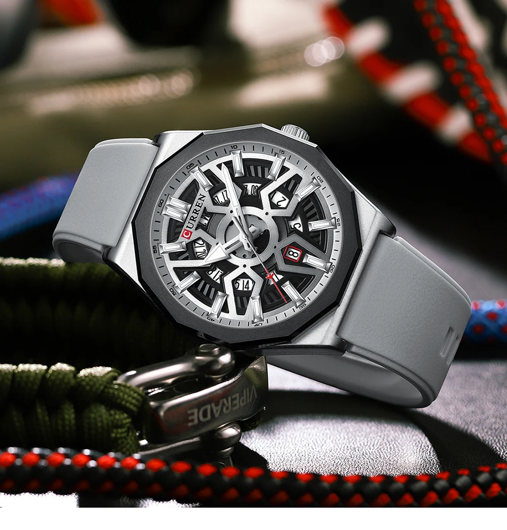 CURREN Fashion Design Wristwatches for Men's Casual Silicone Straps Quartz Auto Date Watch with Luminous Hands 8437