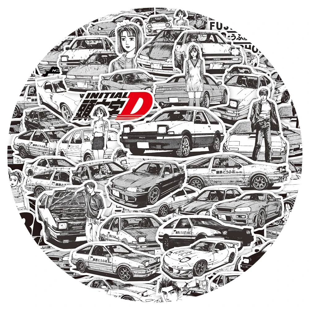 

10/30/75PCS Anime Black White Initial D Stickers Graffiti Funny Kids DIY Decals Gift Toy for Wall Notebook Bike Cartoon Sticker