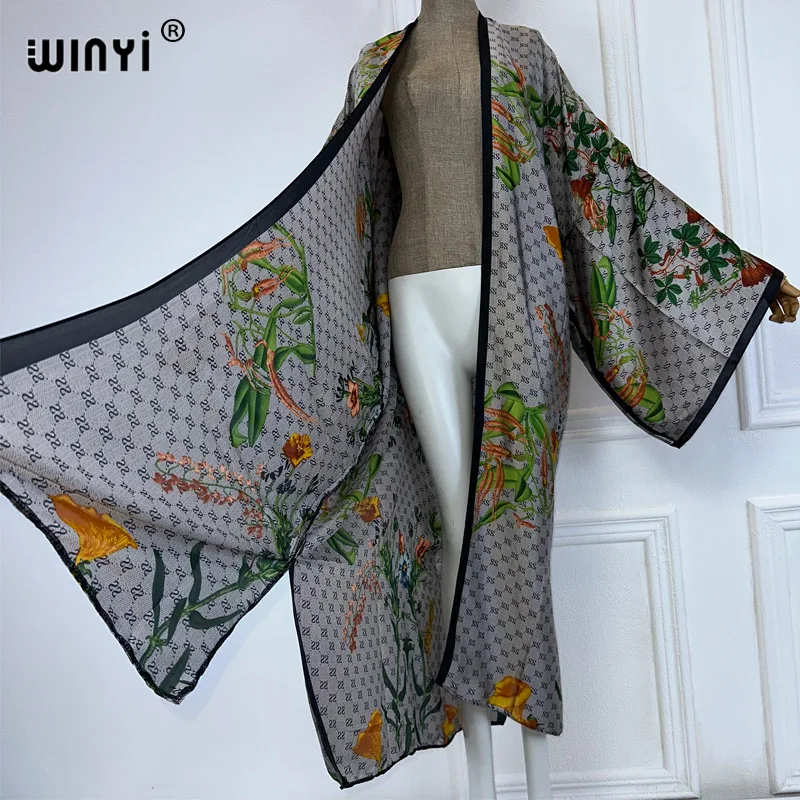 WINYI 아프리카 여름 패션 기모노 맥시 원피스 비치 커버업, 보호 맥시 코트, 아바야 프린트, 카프탄 비치 의상