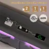 Floating Queen Bed Frame with Charging Station & Hidden Storage Headboard, RGB Floating Platform Bed Dark Grey 5