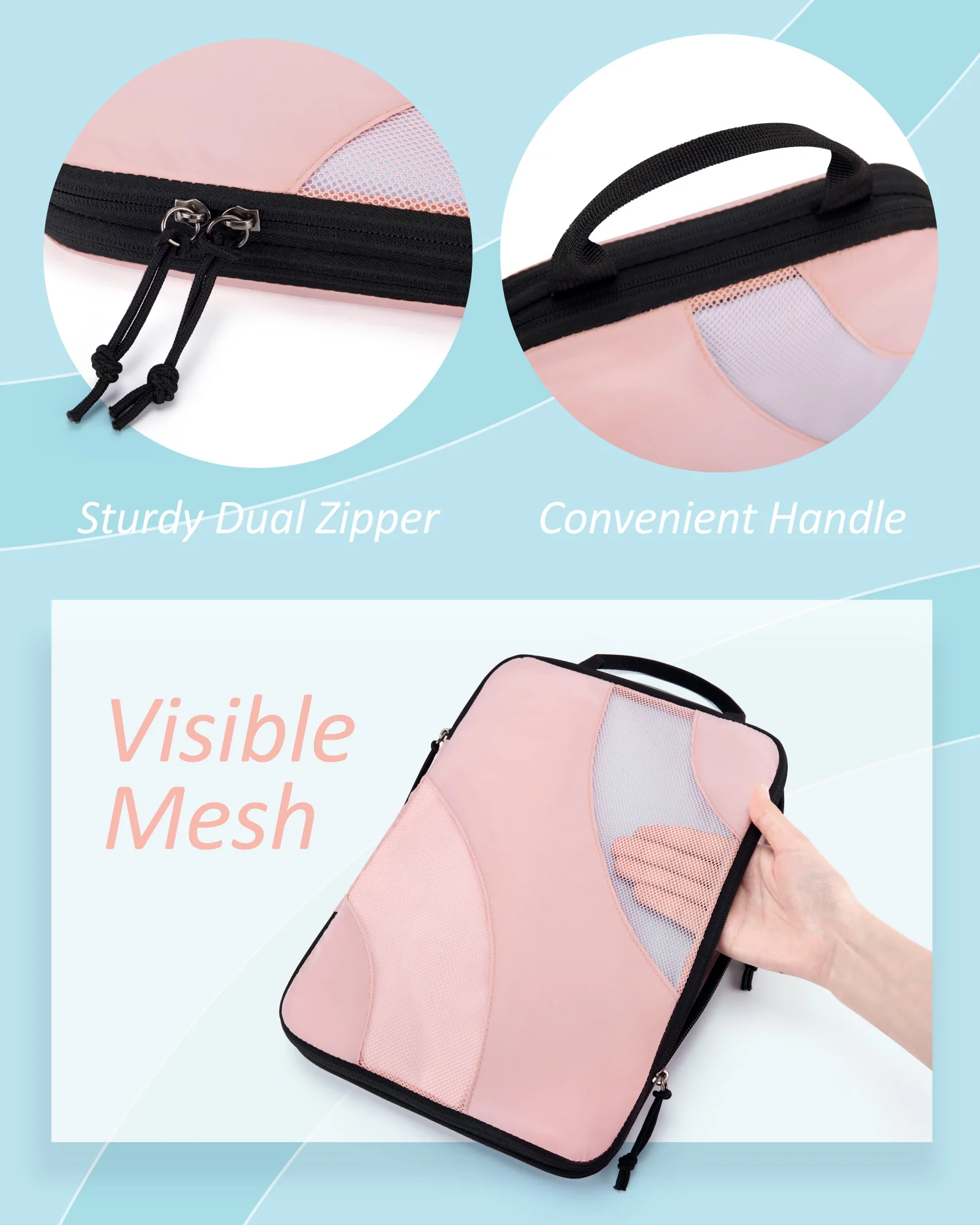 BAGSMART 6 pezzi Set di cubi da imballaggio Set Organizer da viaggio borse portaoggetti valigie valigie bagagli portatili vestiti scarpe Tidy Pouch Foldin - immagine 4