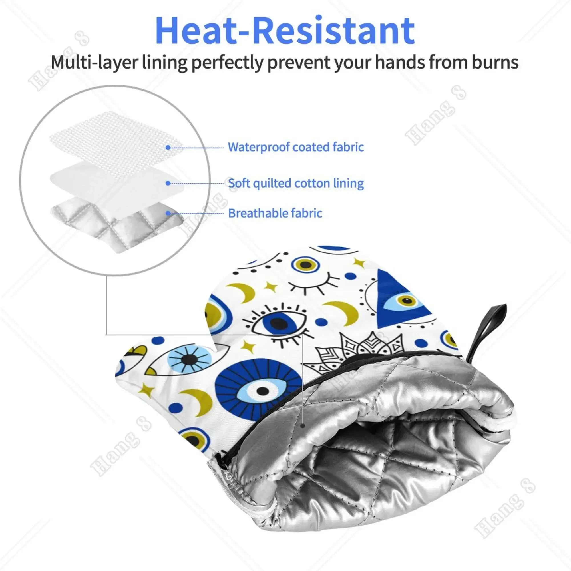 Navy Blue Evil Eye Lucky Egyptian Style Heat Resistant Gloves Microwave Gloves Bbq for Men Women Oven Items 2PC Gift
