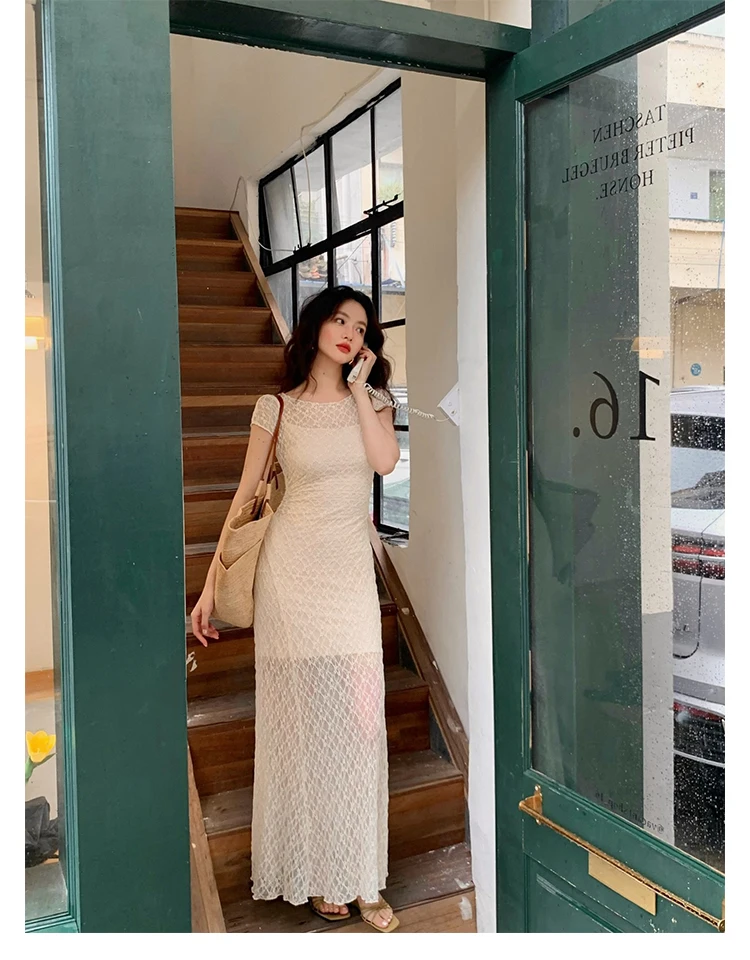 Elegant Mesh Two Piece Dress Set Slim Midi Dresses for Women Frence Retro Lace Y2K Bodycon Birthday Party Dress Prom Vestidos