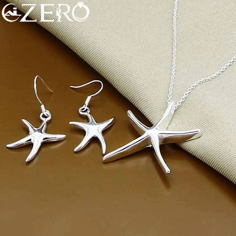 

ALIZERO 925 Sterling Silver Starfish Necklace Earrings Set for Women Wedding Engagement Fashion Party Jewelry
