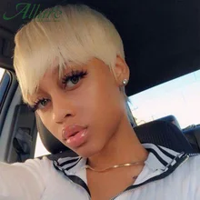 

Blonde Short Straight Pixie Cut Human Hair Wig For Women Ombre 99J 613 Natural Brazilian Remy Hair Full Machine Made Wigs Allure