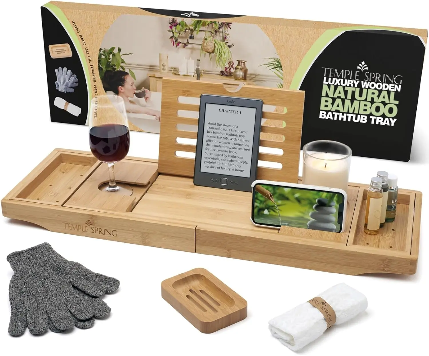 Bathtub Tray, Bamboo Bathroom Accessories, Bath Tray for Tub, at Home Spa Essentials, Board for Tub Table, Bath
