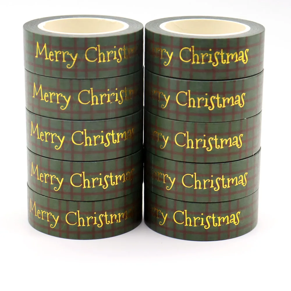 

NEW 10pcs/Lot 15mm*10m Gold Foil Merry Christmas Stripes Decorative Washi Tape Scrapbooking Masking Tape School Office Supply