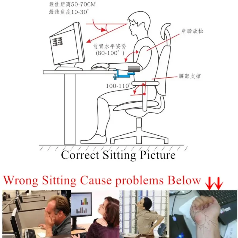 Ergonomic Computer Satisfy Computer Armrest Adjustable Arm Wrist Rest Support for Home and Office Mouse Hand Bracket
