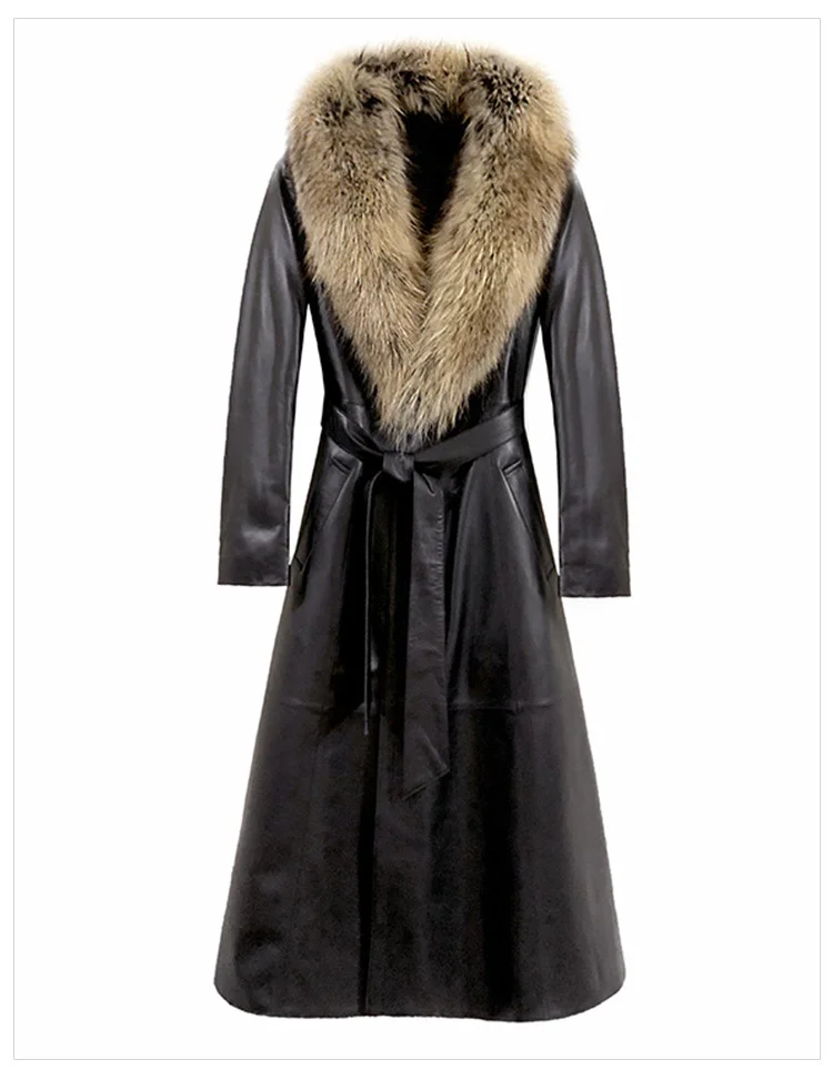 

2023 New Genuine Leather Jacket Women Long Women's Down Jackets Sheepskin Coat Female Raccoon Dog Fur Collar Cuero Genuino Pph17