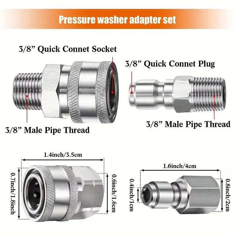 5000PSI High-Pressure Washer Accessories - 3/8" Stainless Steel Quick Connector for High-Pressure Water Pipes 4