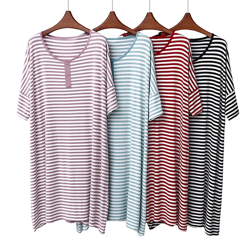 

European American New Striped Modal Nightdress 100 Kg Wear Nightgowns For Women Sleepwear Clothing Loose Home Sleeping Dress