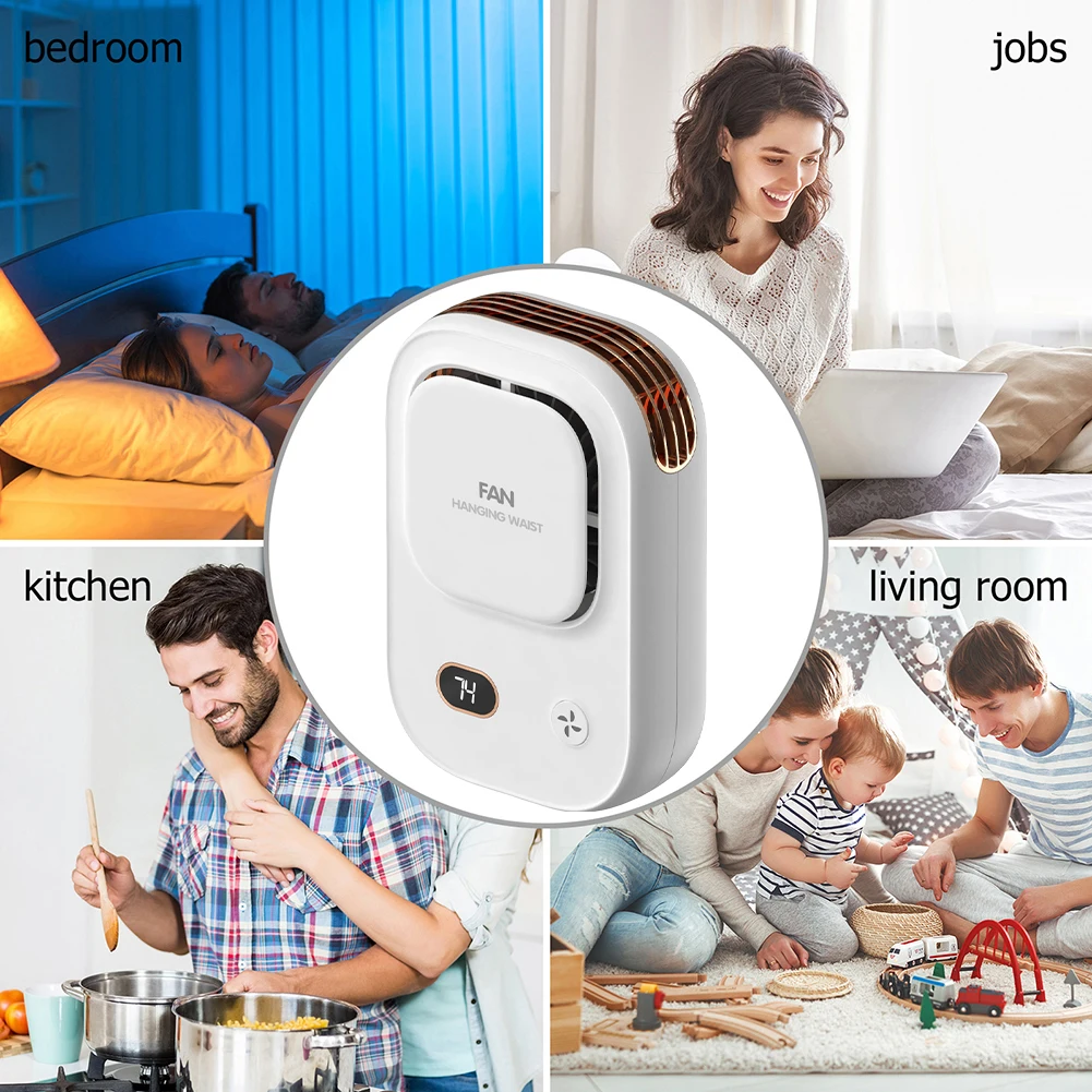 휴대용 허리 클립 선풍기 웨어러블 벨트 선풍기, 2000mAh 배터리 구동, 충전식 핸즈프리 걸이식 목 선풍기, 캠핑 하이킹용