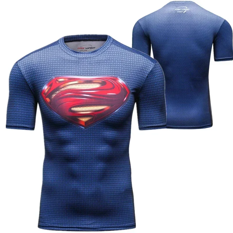 Summer new men's T-shirt 3D Printed T-shirt Avengers American Superman Spider-Man Iron Man Sports Quick dry tight short sleeves