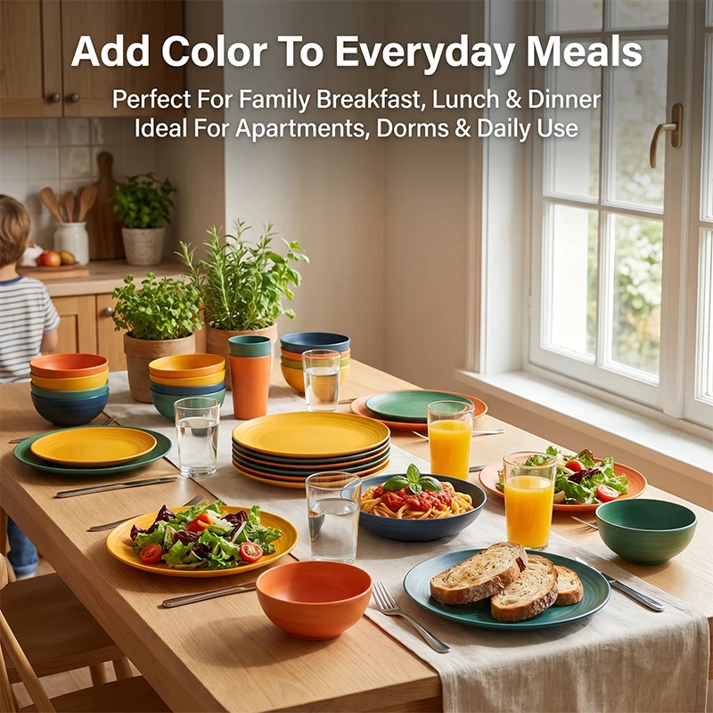 32/16pcs Wheat Straw Large Size Dinnerware Set, Service For 8/4, Kitchen Accessories, Unbreakable Modern Dish Set-Plate/Dessert Plate/Bowl/Cup, Dishwasher And Microwave Safe, Lightweight Tableware, Perfect Camping And Everyday Use, Gifts For Men 4