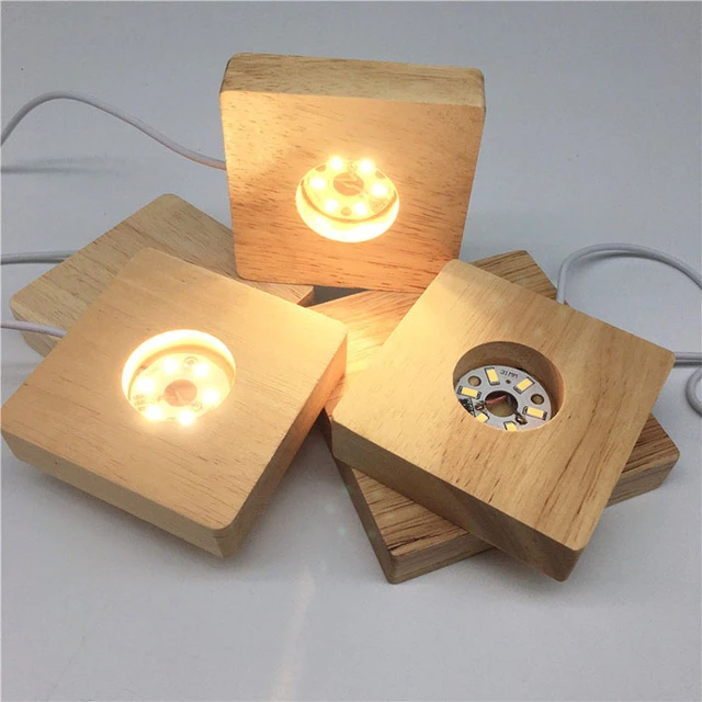 Socle lumineux rond en bois et cristal, support de lampe rotatif et  Rechargeable pour lumière LED, Base de lampe, ornement artistique -  AliExpress