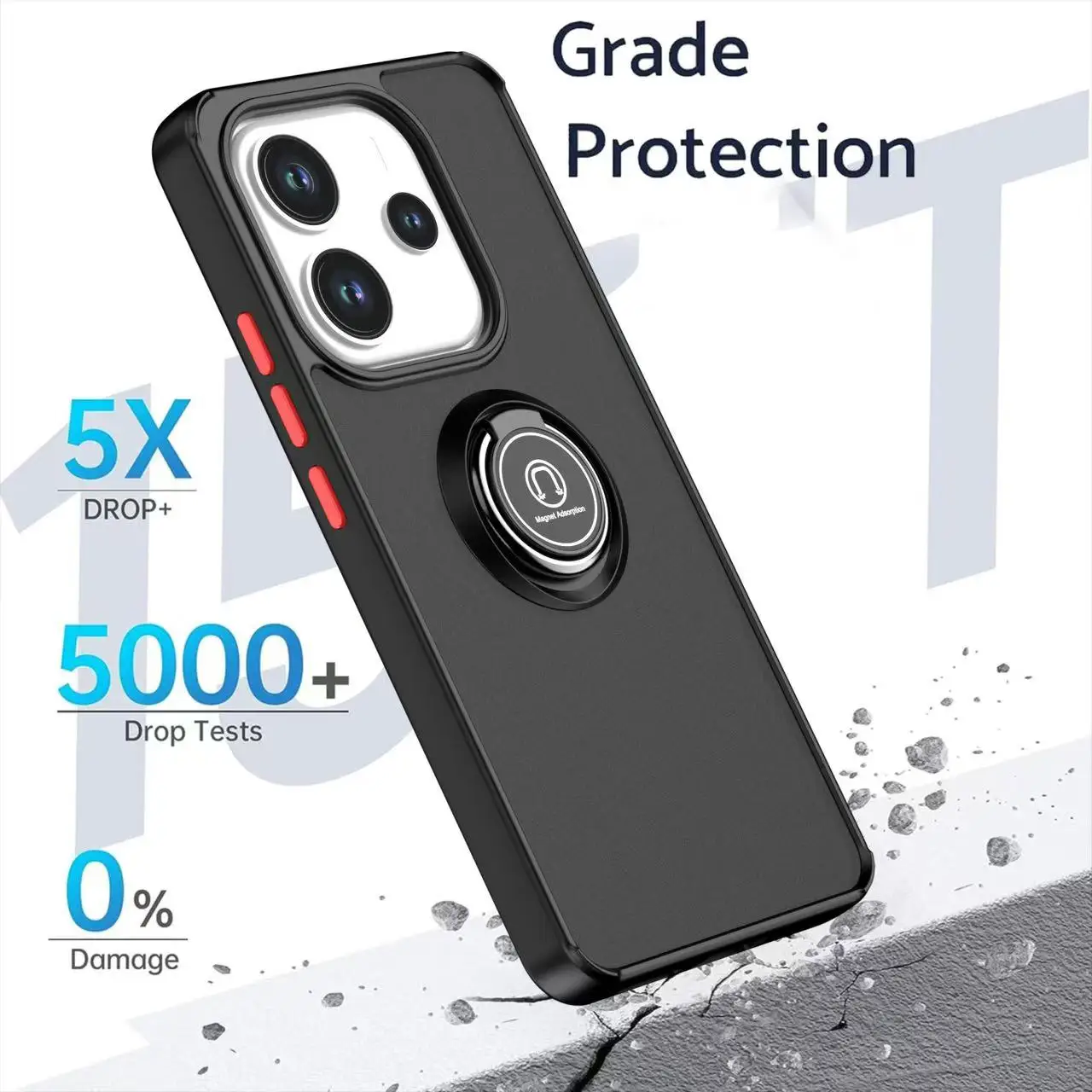 Hot Armor Matte Case with Ring Stand - Shockproof Protective Cover