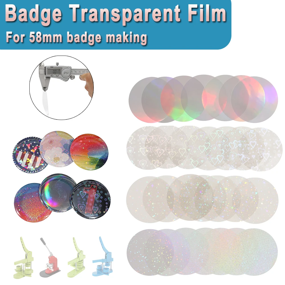 58mm Transparent Film Button Parts Clear Protective Plastic Film DIY Badge Pin Materials for 58mm Circle Badge Making 100/200Pcs