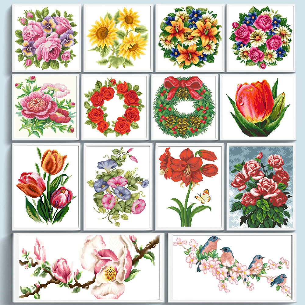 Partial Embroidery Beads Printed 9CT Flower Cross Stitch Kit Bead Embroidery Wall Hanging for New Year Gift