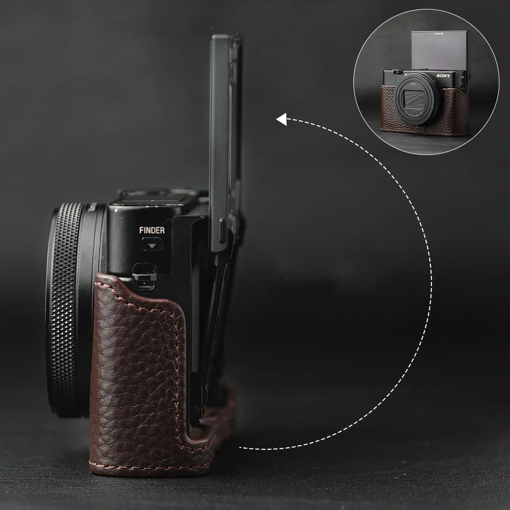 For Sony RX100 VI Case Genuine Real Leather Half Camera Case Bag