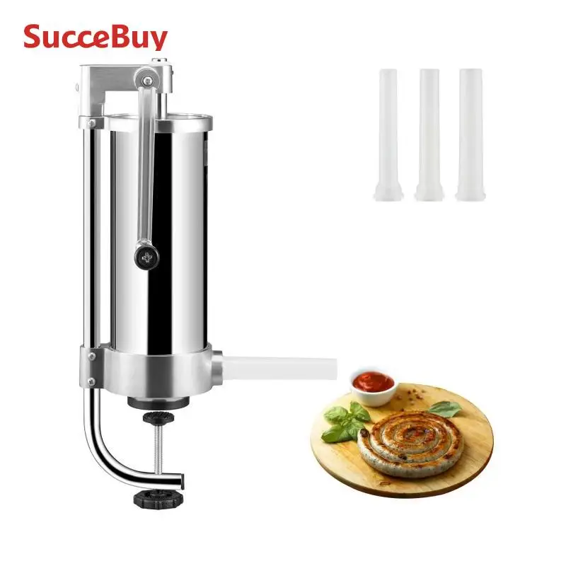 Sausage stuffer SucceBuy1.5/3LCapacity Vertical Sausage Stuffer Food Filling Processors with 3 Stuffing Tubes Kitchen Accessories Home Appliance