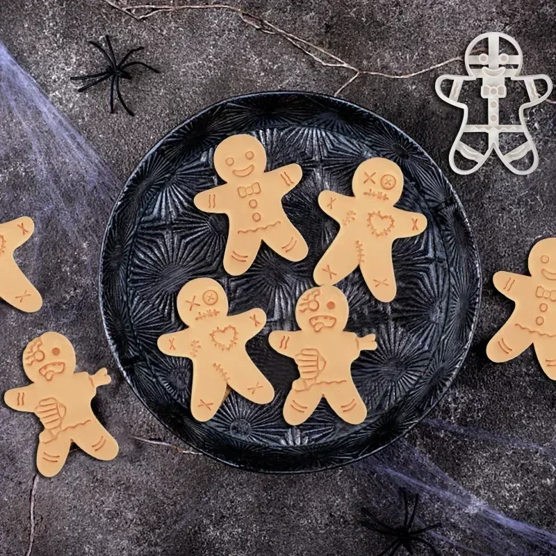 Cookie Cutter Halloween Plastic 3D Cartoon Pressed Gingerbread Man Stamp Embossing DIY Mold Cake Decorating