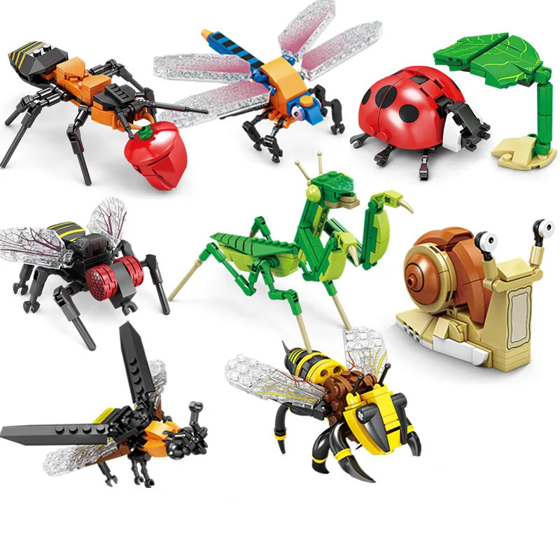 New Building Blocks Toy Children's Educational Puzzle Animal Assembly Model Boy Bee Dragonfly Insect Model Puzzle Gift
