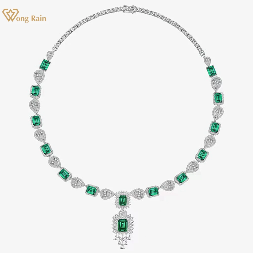 

Wong Rain Vintage 100% 925 Sterling Silver 6*8MM Emerald High Carbon Diamond Gemstone Pendant Necklace Jewelry Anniversary Gifts