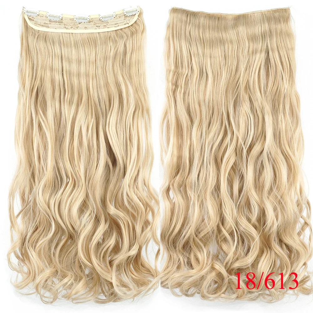 Extensions à clips synthétiques blondes longues et ondulées_voghion.com