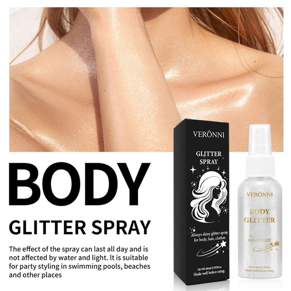 Liquid Glitter Spray,Silver Glitter Hair Spray, Holographic Highlighter Spray, Multi-use Makeup Product for Face Body Festivals 3